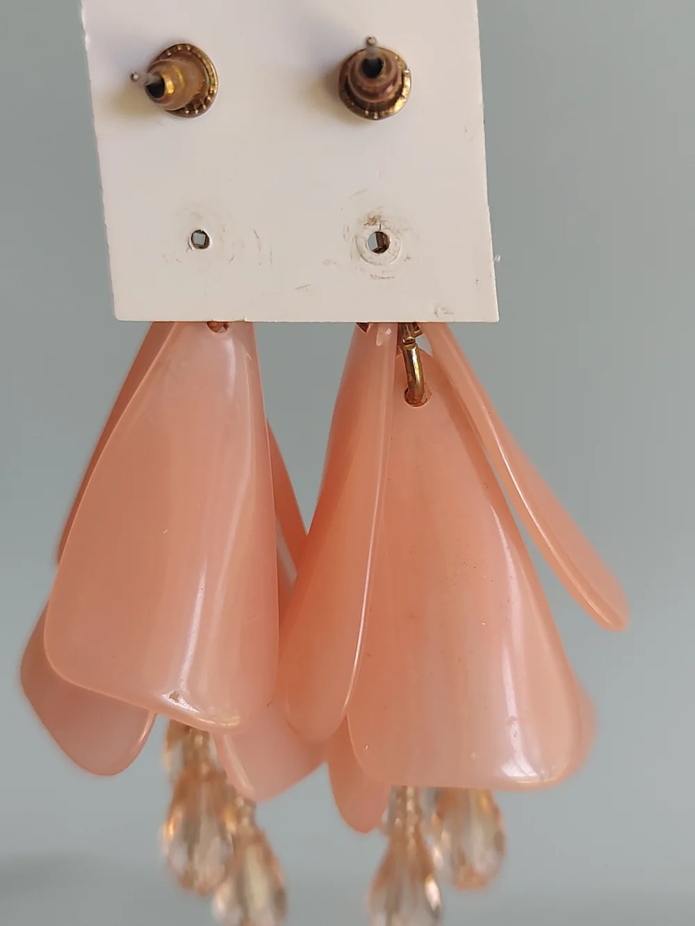 Avon Peach Petal Dangle Earrings - Peach and Clear